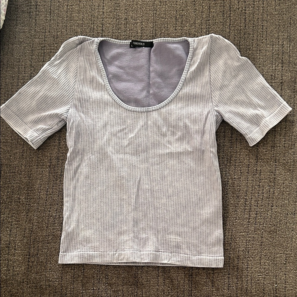 Forever 21 Faded Purple-Gray Ribbed Short Sleeve Crop Top
